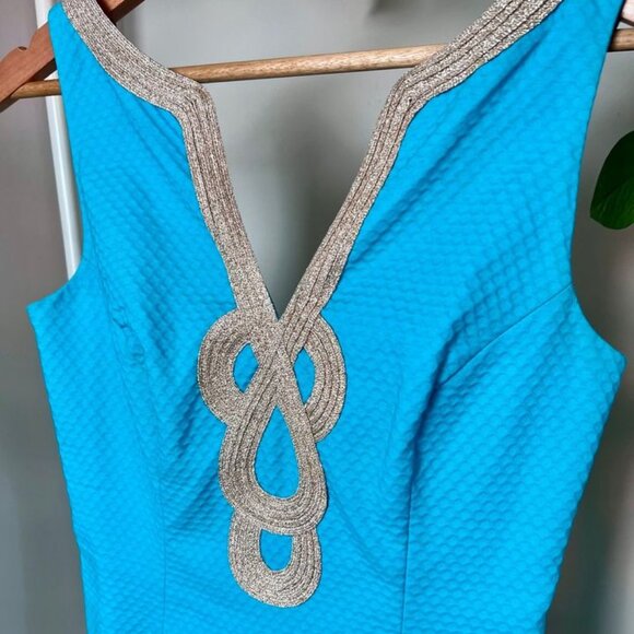 Lilly Pulitzer- Shift Dress- Teal & Gold - Size 00 - Like New - Picture 2 of 6